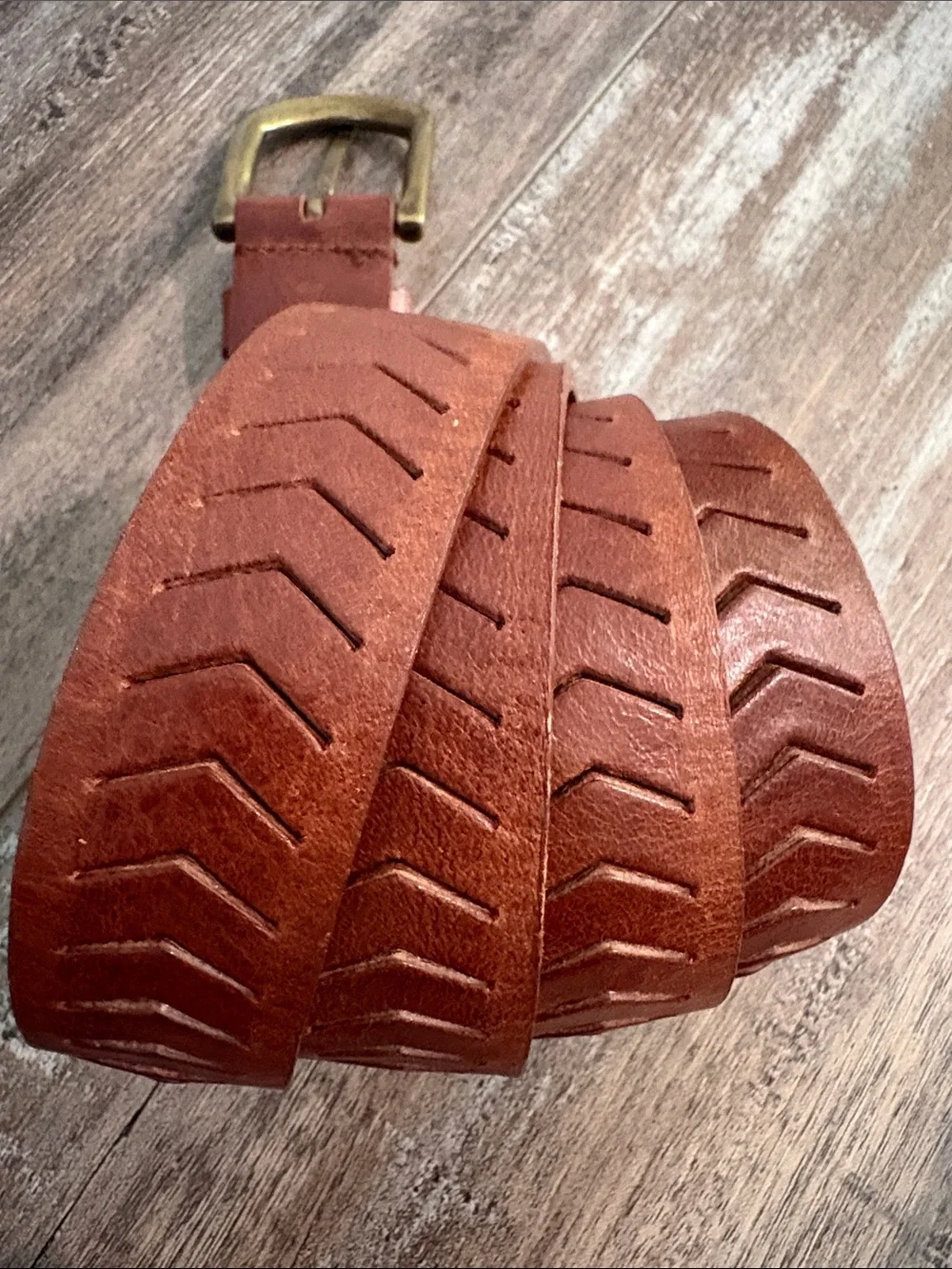 Zara Brown Leather Belt with Brass Buckle medium